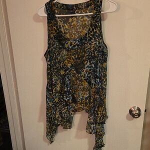 Dots Blue and Brown Asymmetrical Sleeveless Tank Top